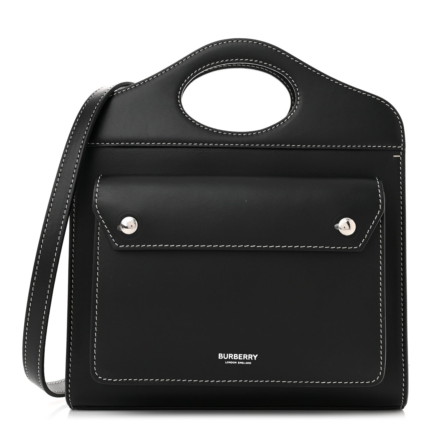 Smooth Calfskin Topstitched Mini Pocket Bag Black
