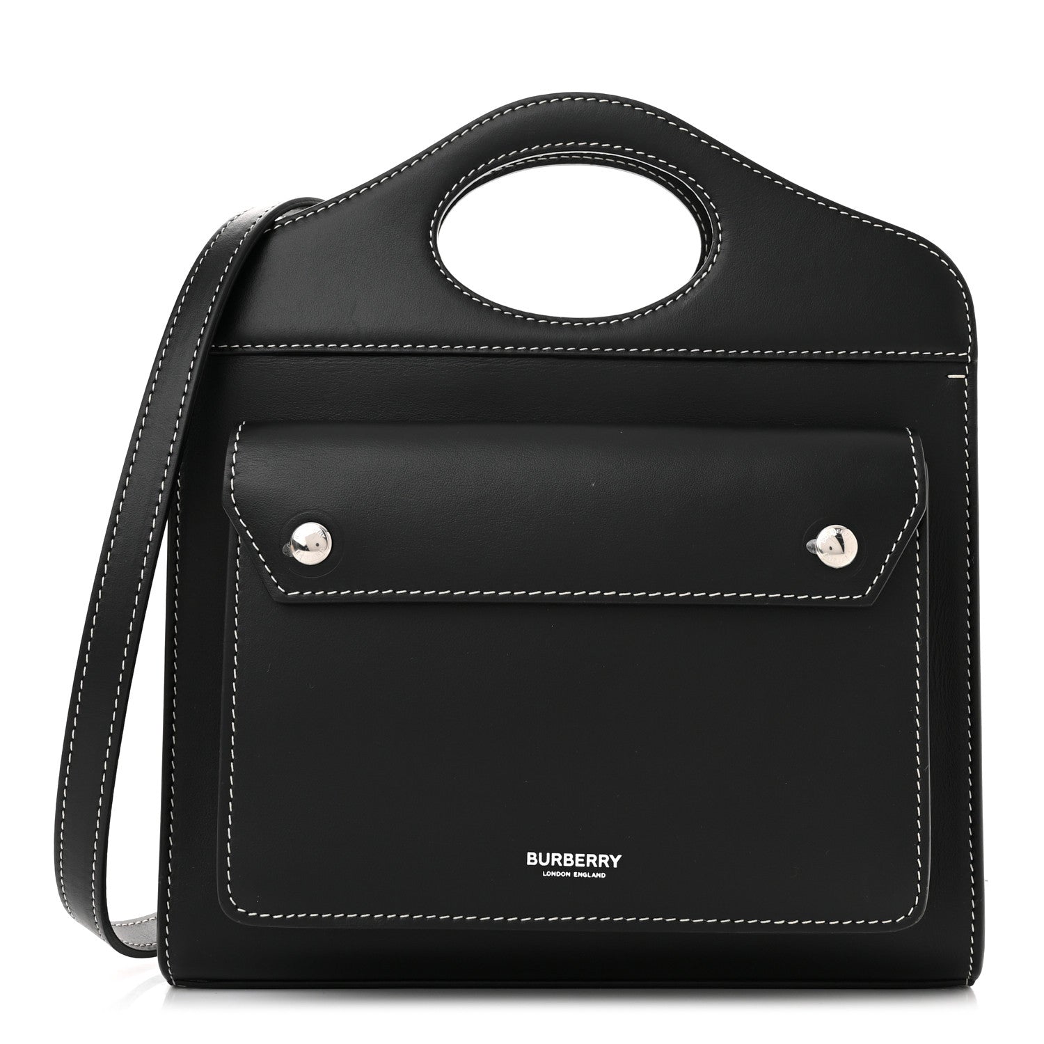 Burberry Smooth Calfskin Topstitched Mini Pocket Bag Black 1 of 9