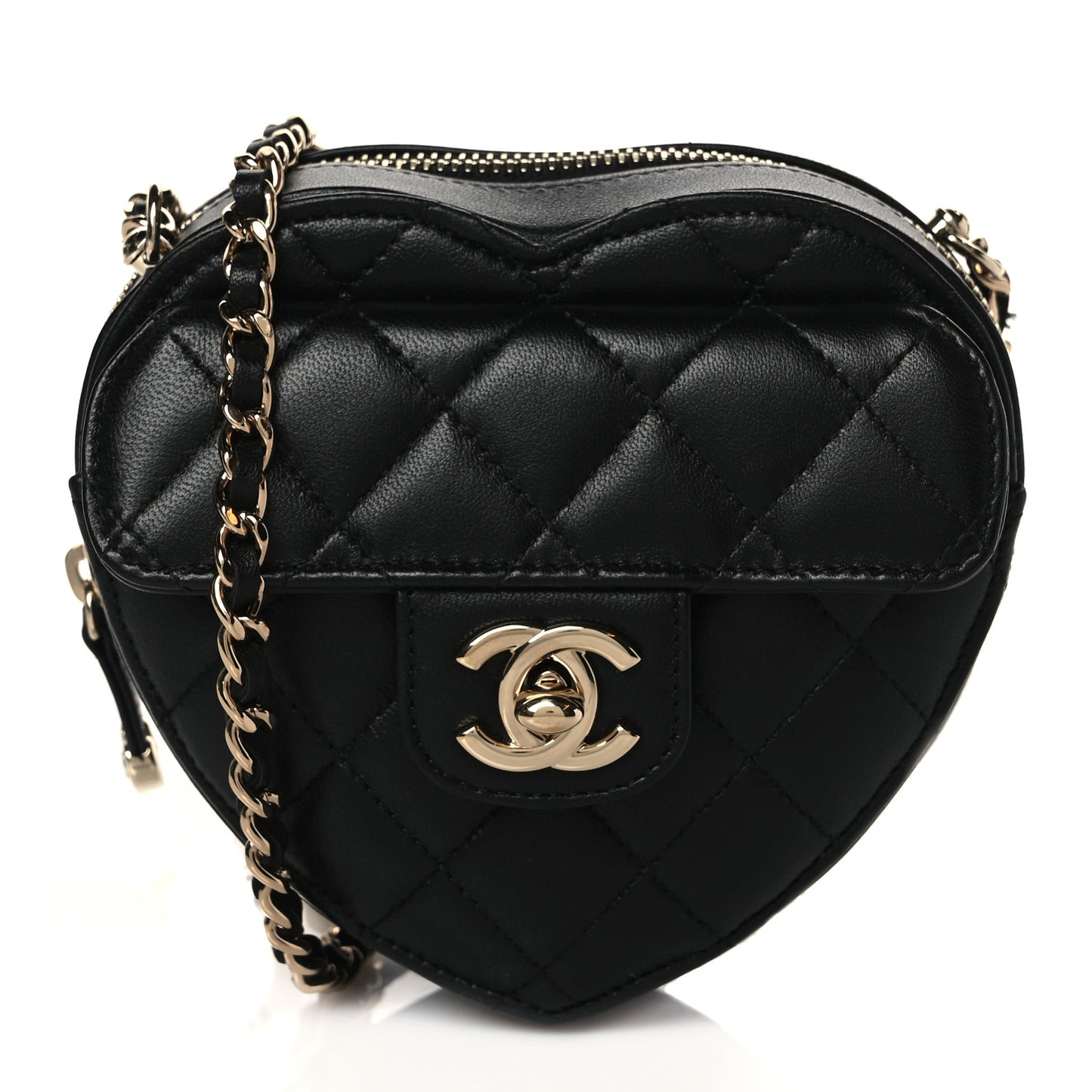 Lambskin Quilted CC In Love Heart Clutch With Chain Black