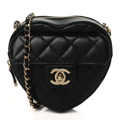 Chanel Lambskin Quilted CC In Love Heart Clutch With Chain Black 1 of 9
