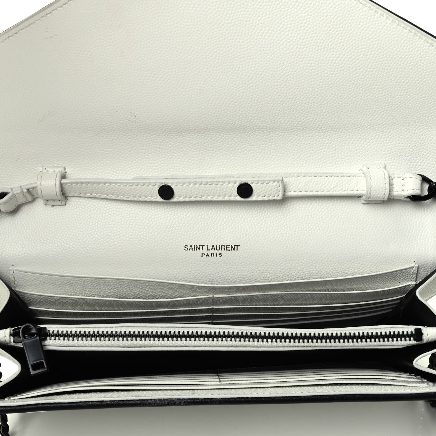 Saint Laurent Grain De Poudre Matelasse Monogram Chain Wallet White Black 4 of 4