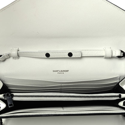 Saint Laurent Grain De Poudre Matelasse Monogram Chain Wallet White Black 4 of 4