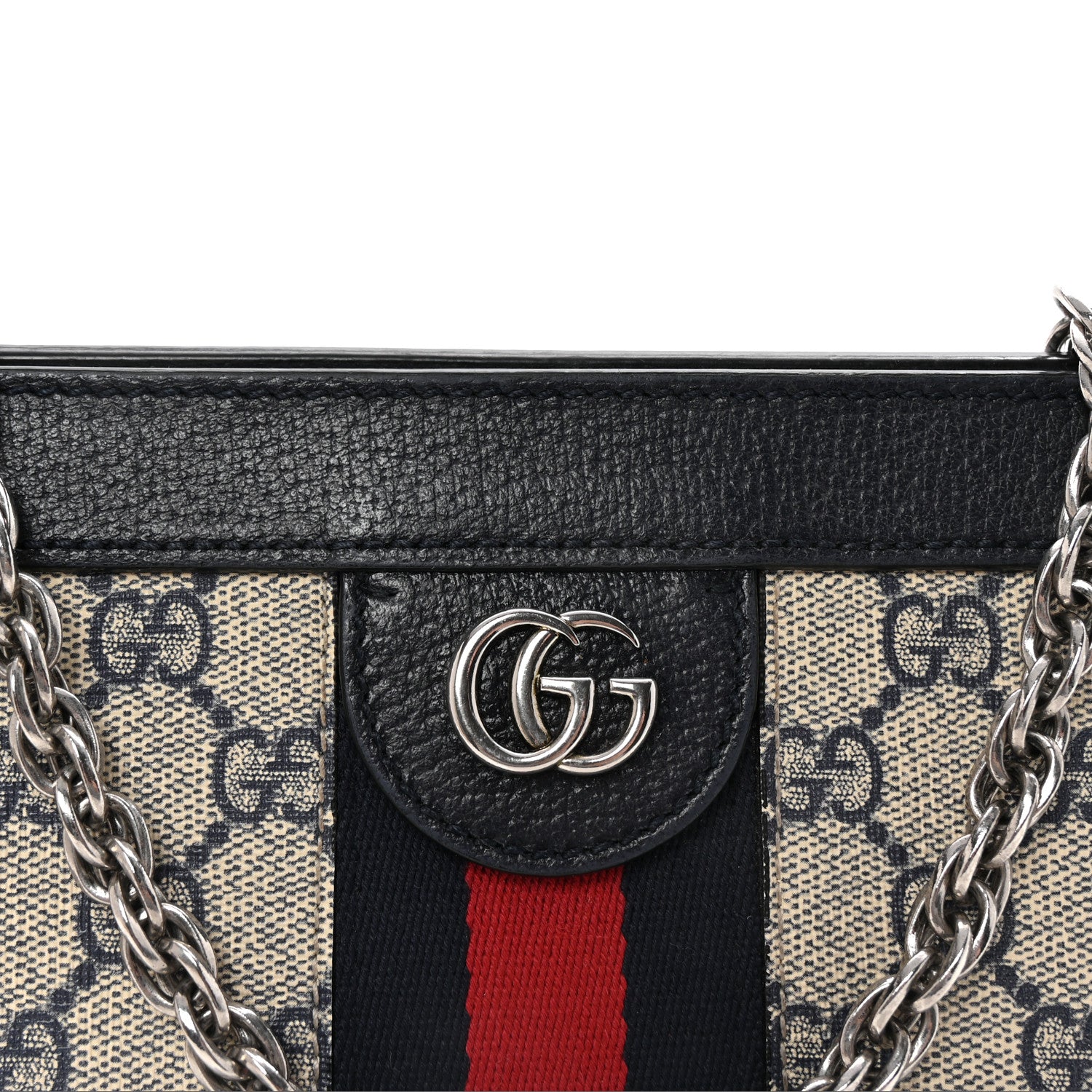 Gucci GG Supreme Monogram Textured Dollar Calfskin Web Small Ophidia Chain Shoulder Bag Beige Blue 7 of 9
