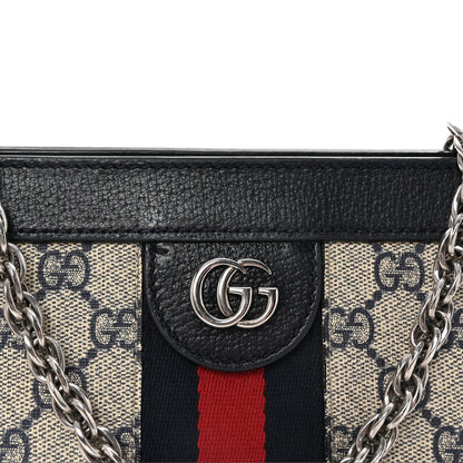 Gucci GG Supreme Monogram Textured Dollar Calfskin Web Small Ophidia Chain Shoulder Bag Beige Blue 7 of 9