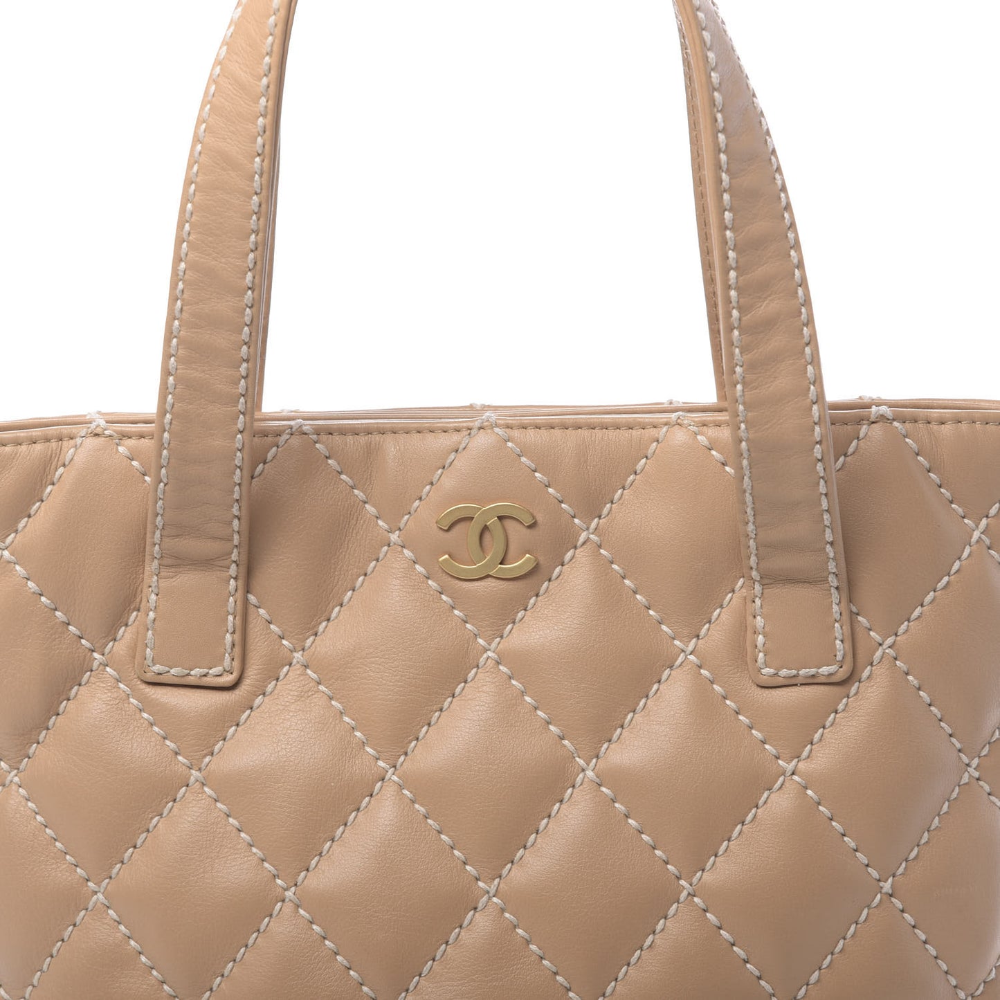 Calfskin Wild Stitch Tote Beige