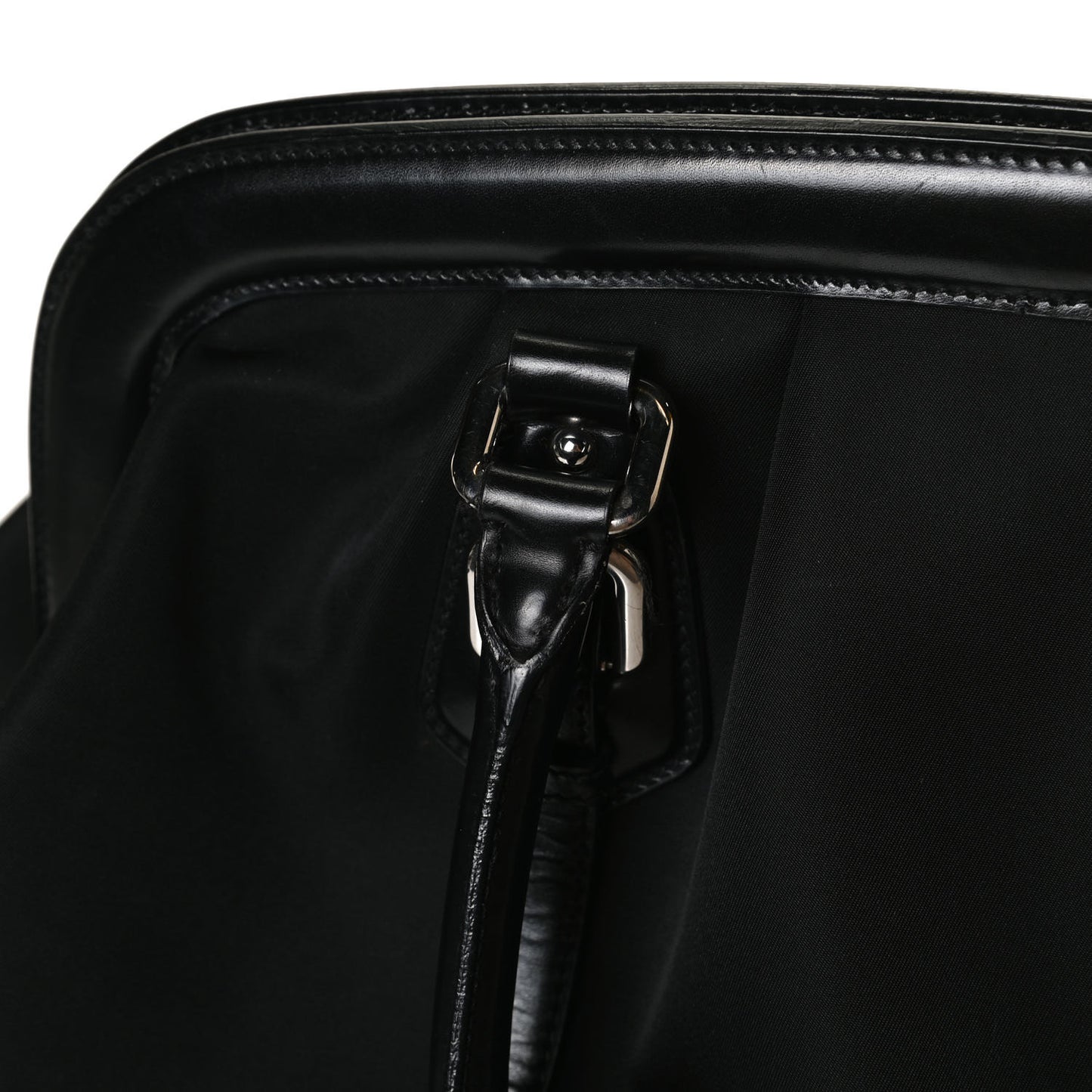 Tessuto Nylon Calfskin Frame Satchel Black
