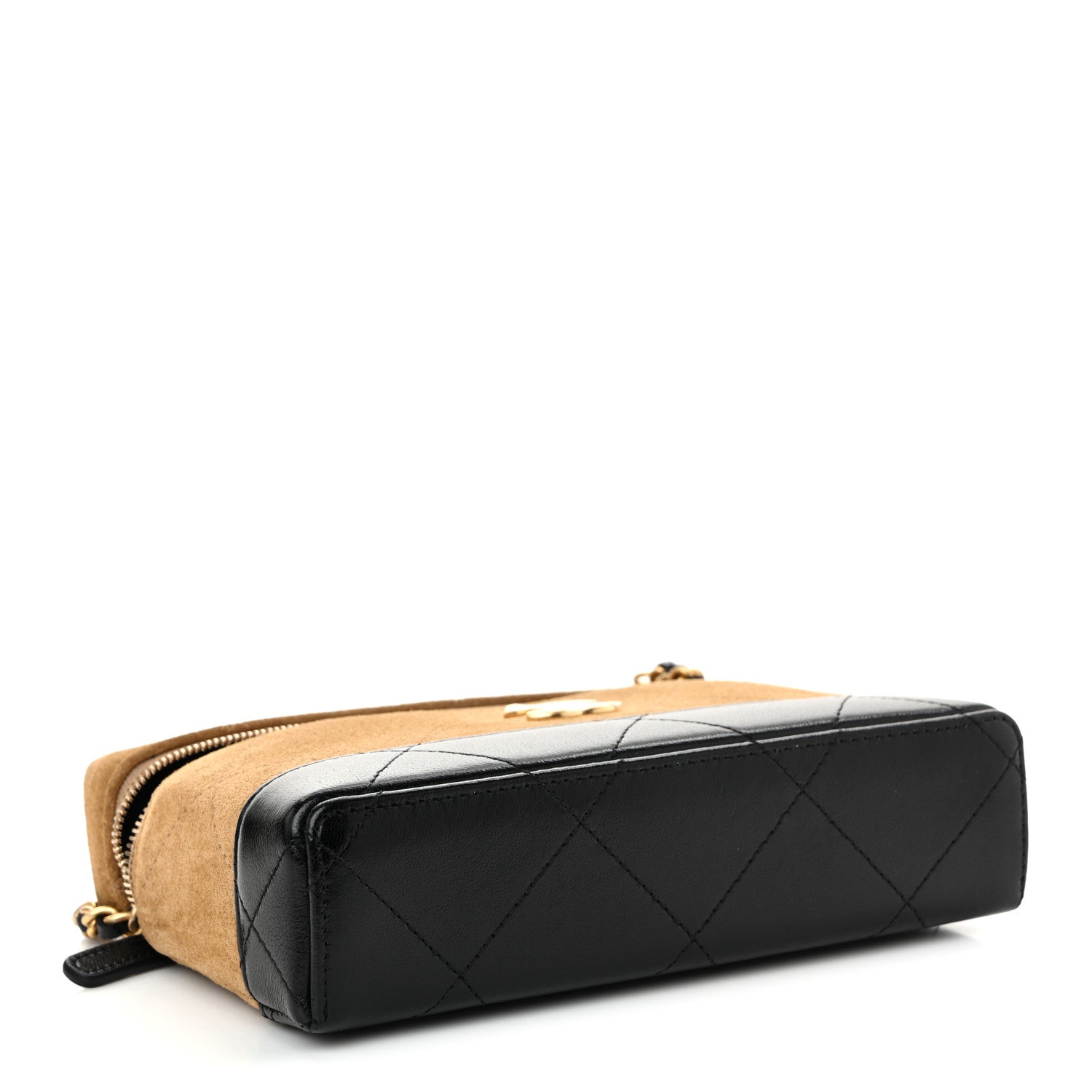 Chanel Suede Calfskin Shiny Lambskin Quilted Top Handle Slim Vanity Case With Chain Beige Black 4 of 10