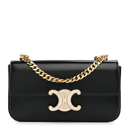 Celine Shiny Calfskin Triomphe Crystals Chain Shoulder Bag Black 1 of 12