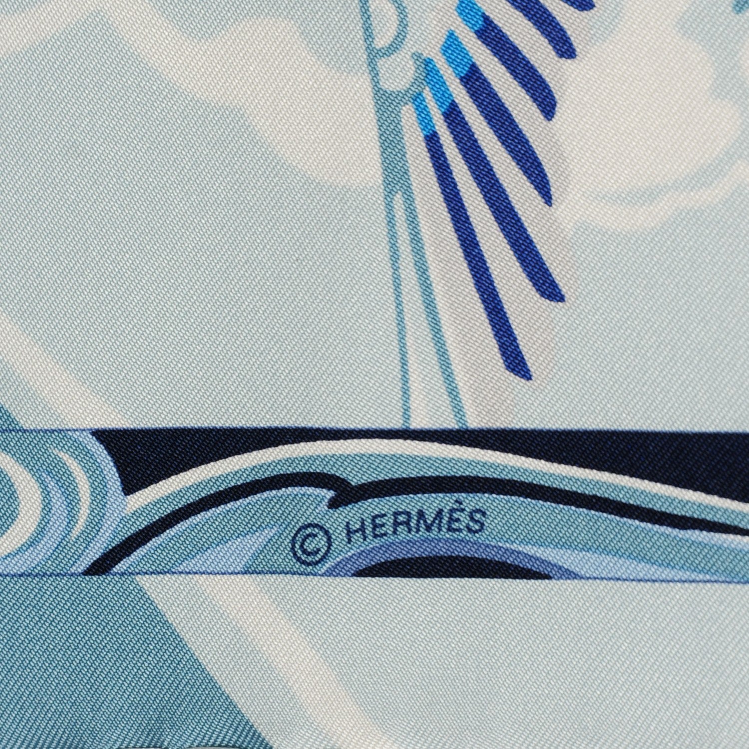 Hermes Silk De la Mer Au Ciel Scarf 90 Blue Jean Ceil Corail 5 of 6