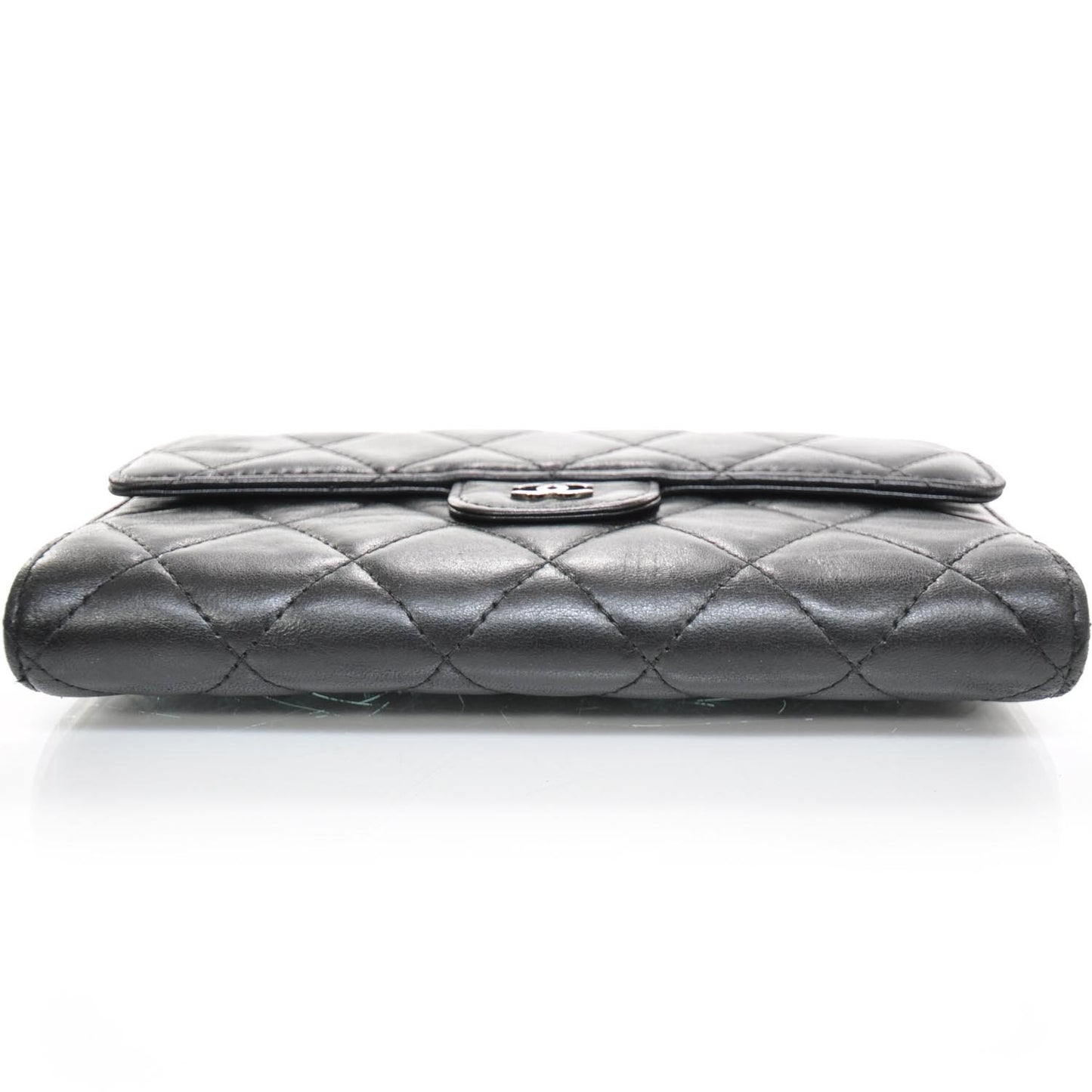 Lambskin Quilted Large Flap Wallet Black