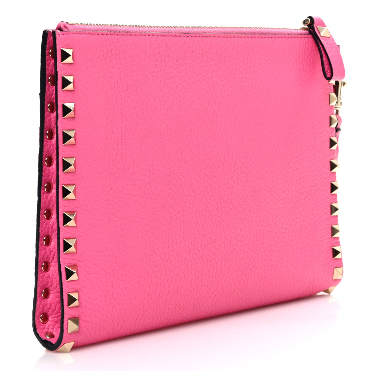 Pebbled Calfskin Medium Rockstud Flat Pouch Pink