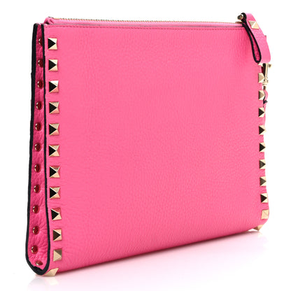Valentino Garavani Pebbled Calfskin Medium Rockstud Flat Pouch Pink 3 of 9