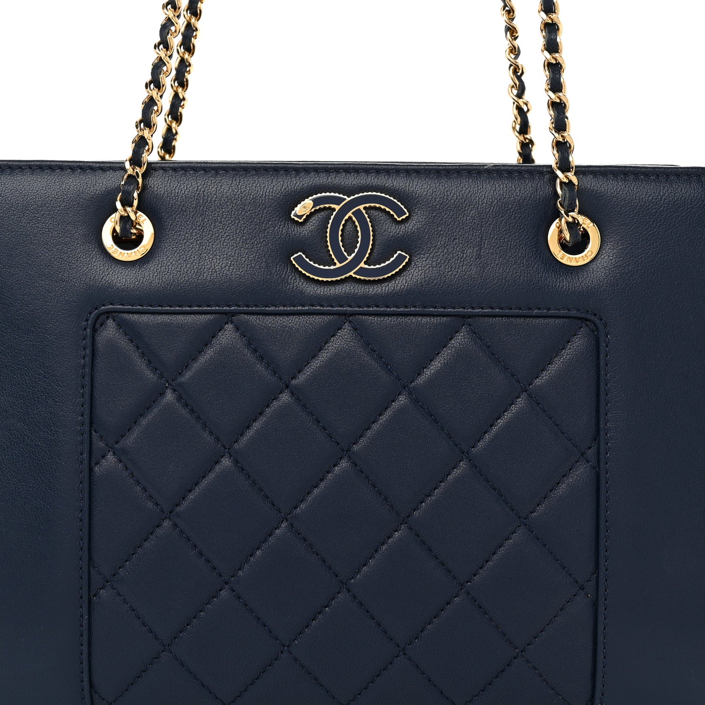 Sheepskin Quilted Small Mademoiselle Vintage Shopping Tote Navy