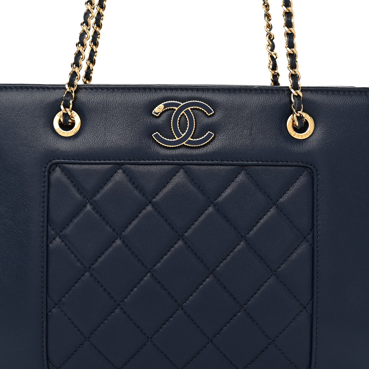 Chanel Sheepskin Quilted Small Mademoiselle Vintage Shopping Tote Navy 8 of 12