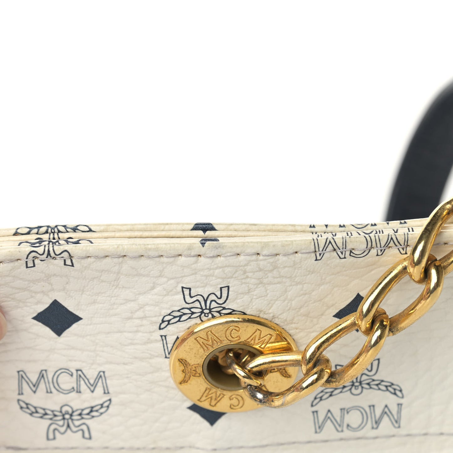 Lambskin Coated Canvas Monogram Chain Tote White