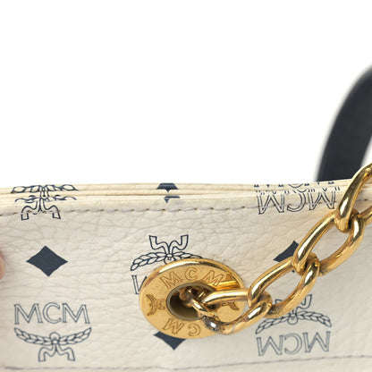 MCM Lambskin Coated Canvas Monogram Chain Tote White 12 of 15