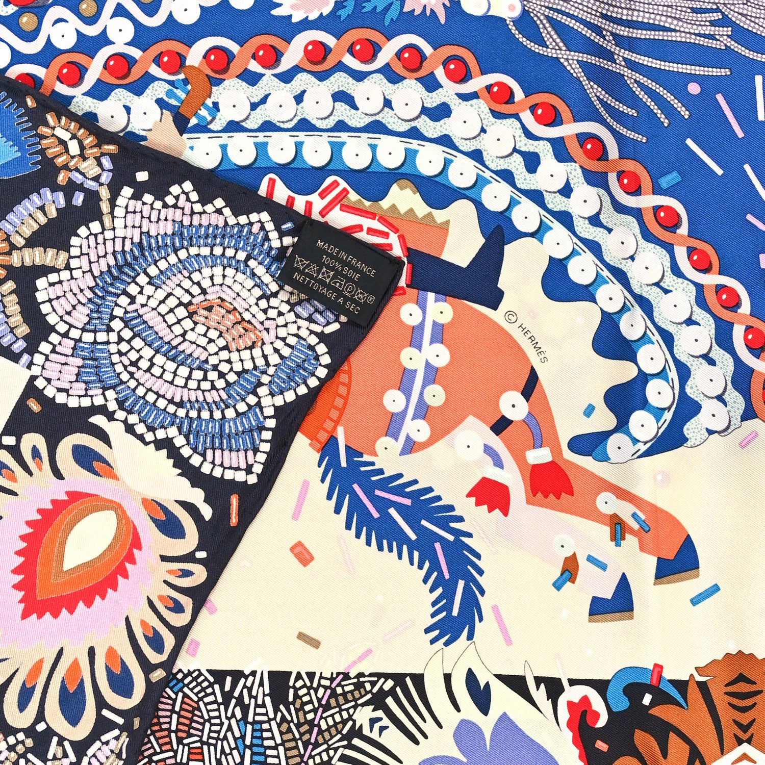 Hermes Silk Costume de Fete Scarf 90 Black Creme Bleu 3 of 3