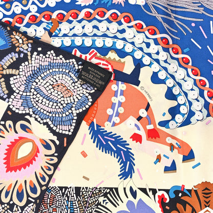 Hermes Silk Costume de Fete Scarf 90 Black Creme Bleu 3 of 3
