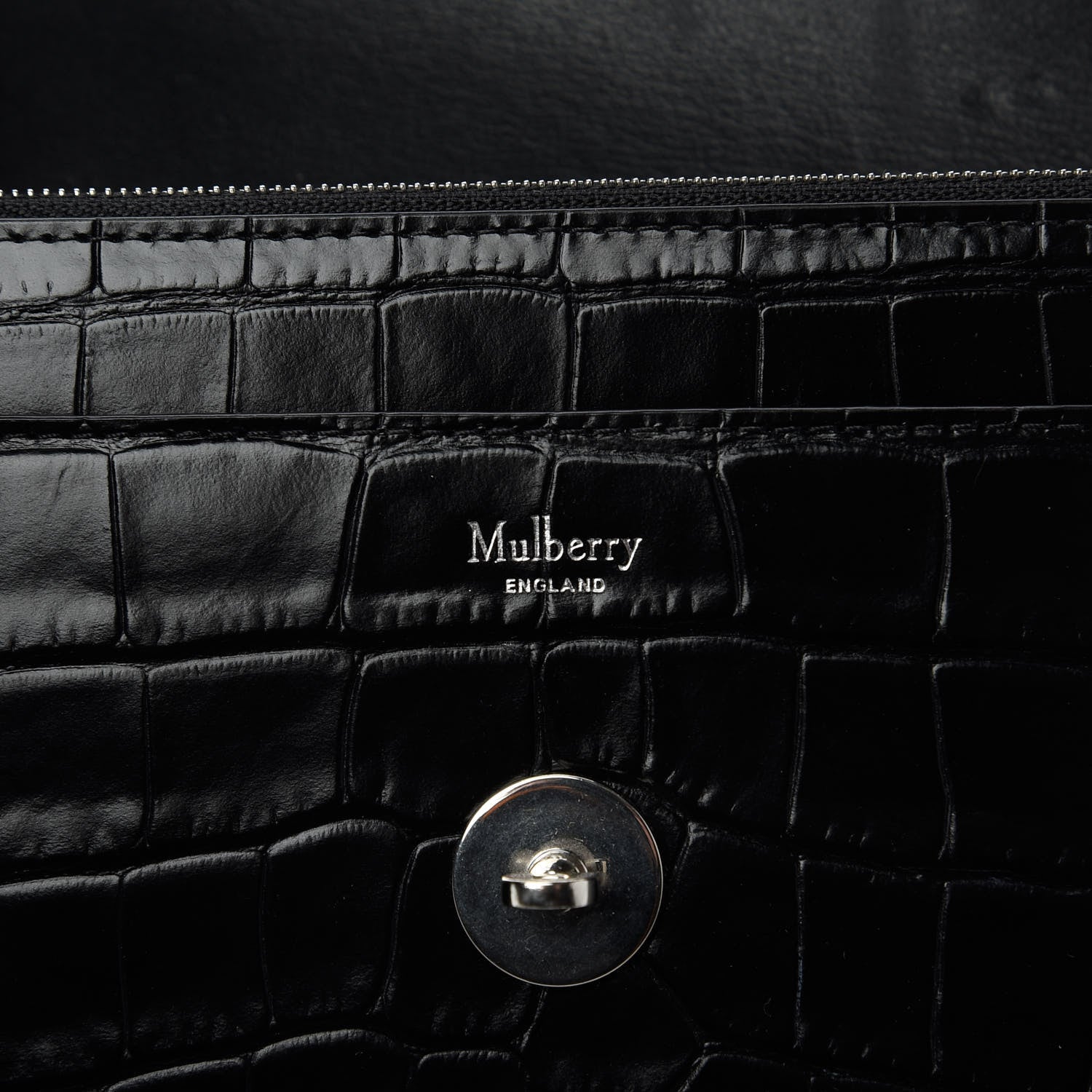 Mulberry Crocodile Embossed Calfskin Small Darley Black 8 of 11