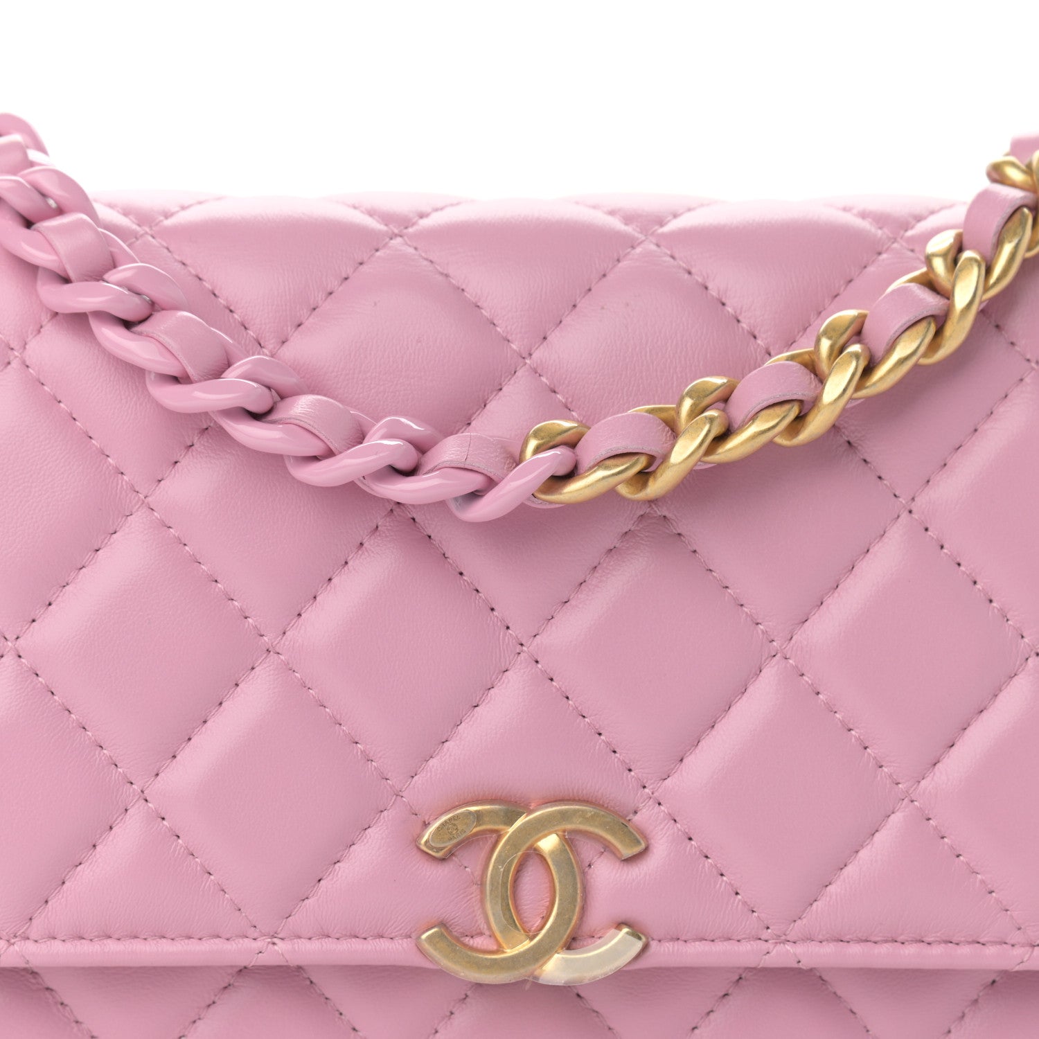 Chanel Lambskin Resin Quilted Wallet On Chain WOC Dark Pink 13 of 14