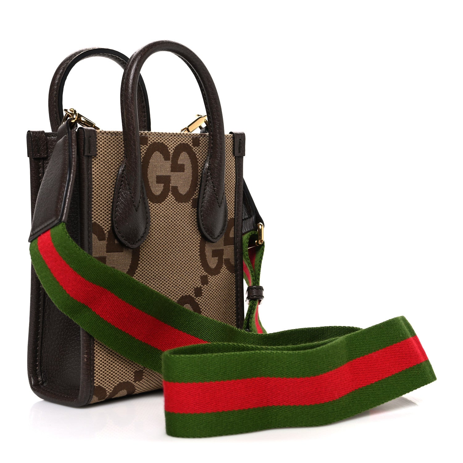 GUCCI ボディーバッグ　ブラック/ブラウン Gucci Monogram Jumbo GG Textured Dollar Calfskin Web Mini Vertical