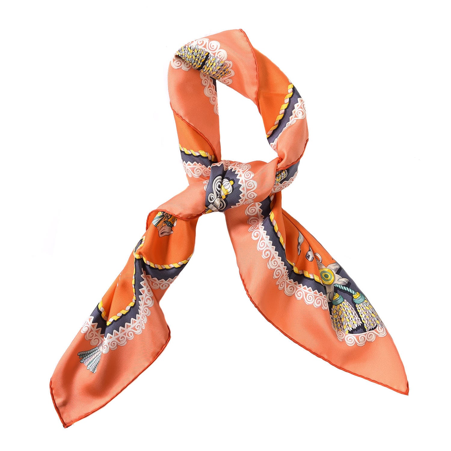 Hermes Silk Carre Paperoles Scarf 90 Orange Anthracite Vert 3 of 6