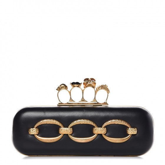 Nappa Chain Knuckle Box Clutch Black