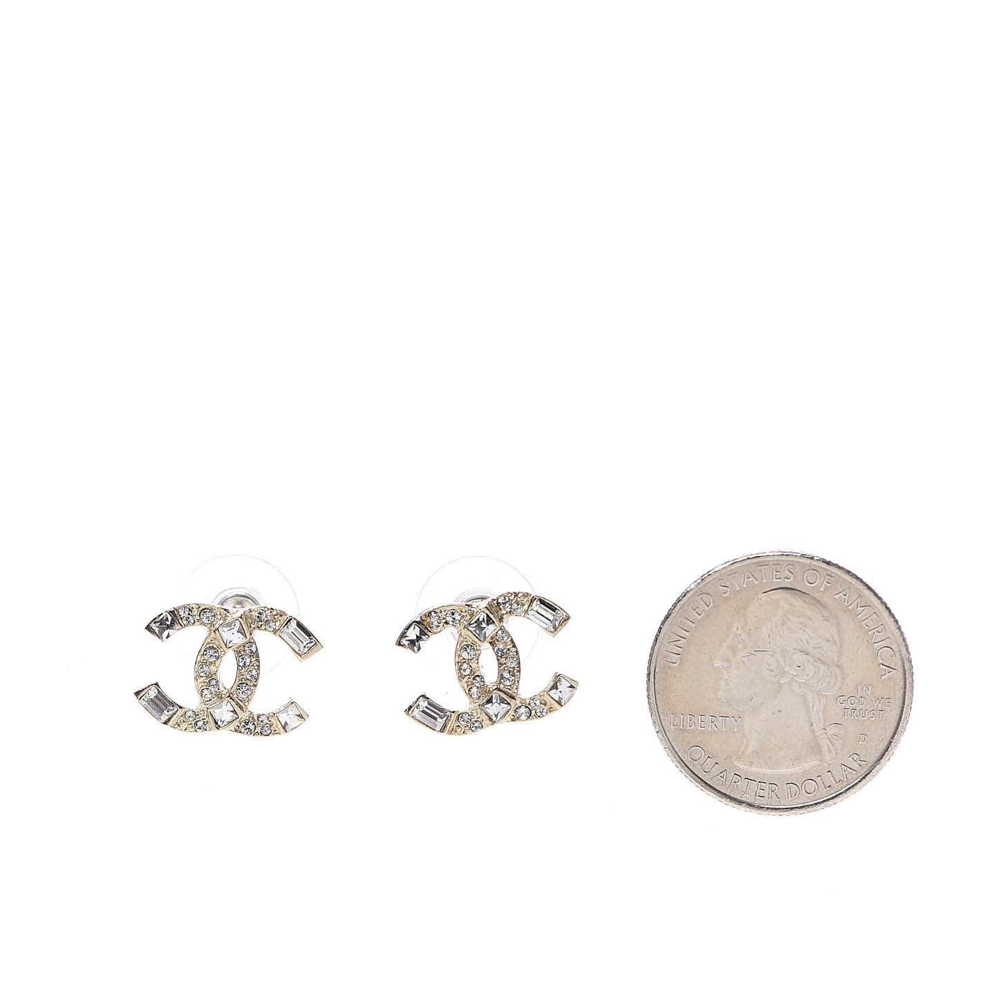 Crystal Baguette CC Earrings Gold