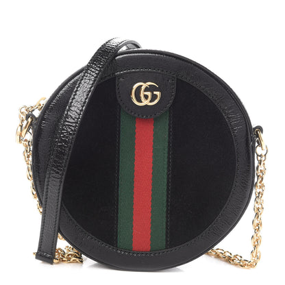 Gucci Suede Patent Web Mini Ophidia Round Shoulder Bag Black 1 of 10