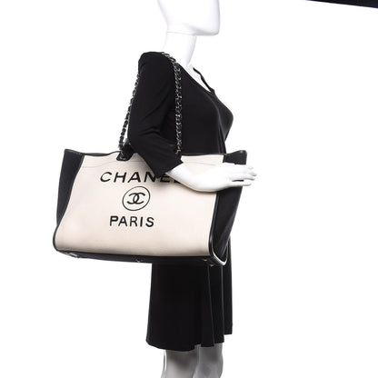 Chanel Wool Felt Calfskin Large Deauville Tote Black White 2 of 10