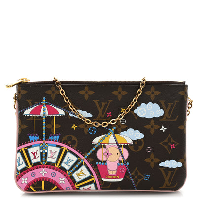 Louis Vuitton Monogram 2020 Christmas Animation Big Wheel Double Zip Pochette Rose Ballerine 1 of 11