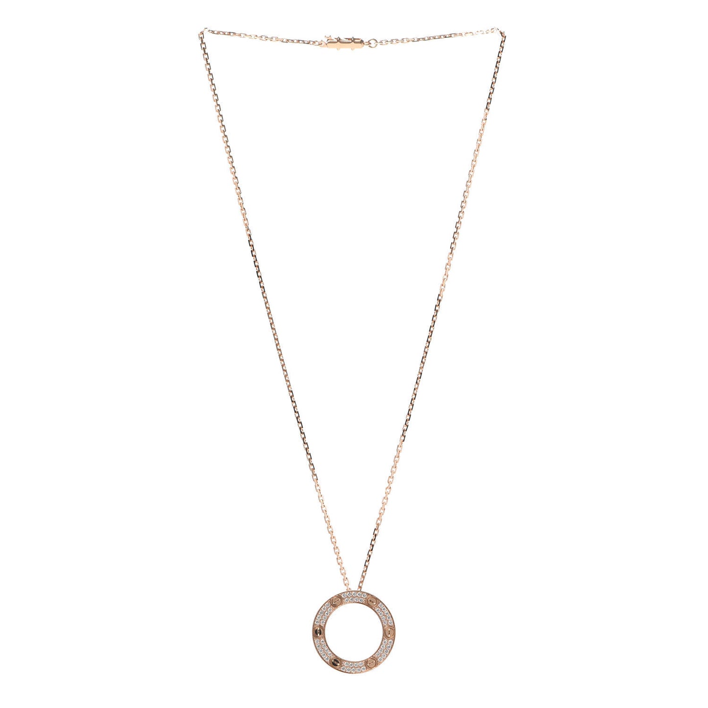 18K Pink Gold Diamond LOVE Paved Necklace