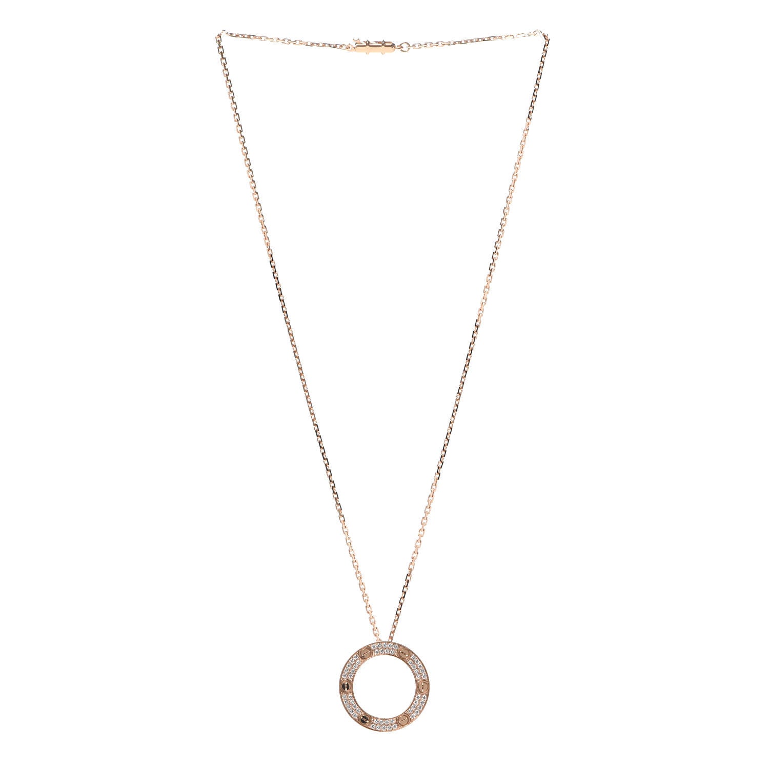Cartier 18K Pink Gold Diamond LOVE Paved Necklace 3 of 8