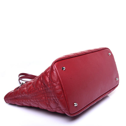 Christian Dior Coated Canvas Cannage Medium Panarea Tote Red 4 of 14
