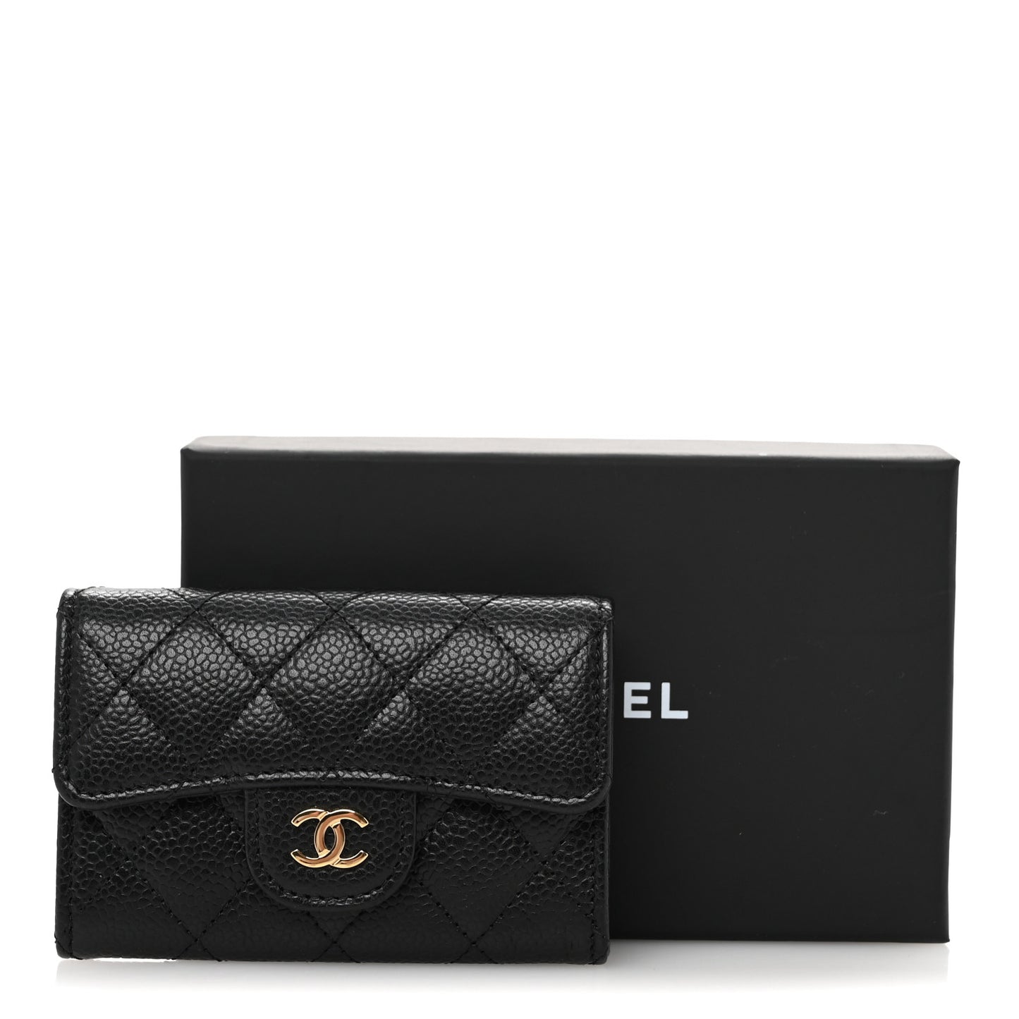 Caviar Quilted Flap Card Holder Wallet Black