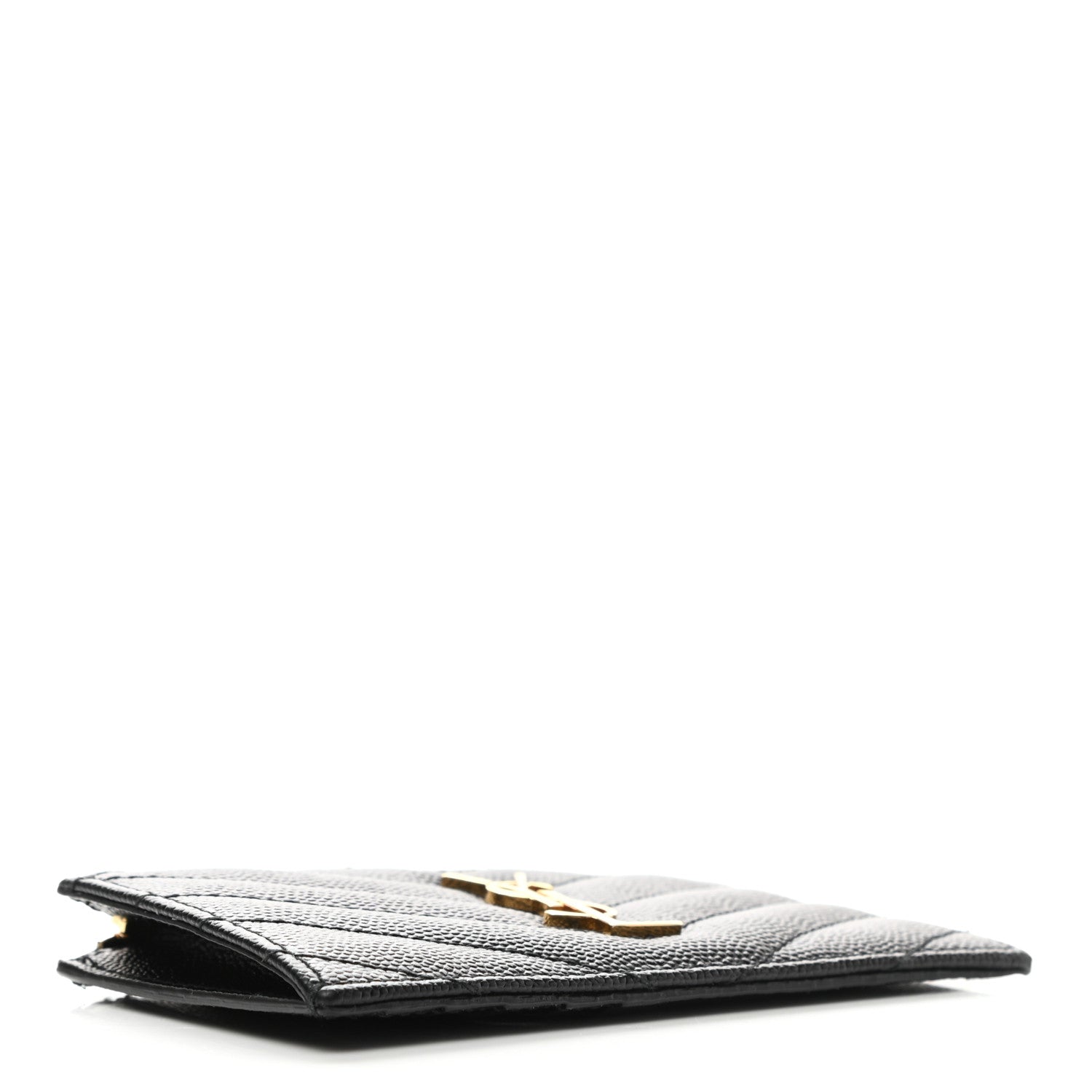 Saint Laurent Grain De Poudre Matelasse Chevron Cassandre Fragments Zippered Card Case Black 4 of 8