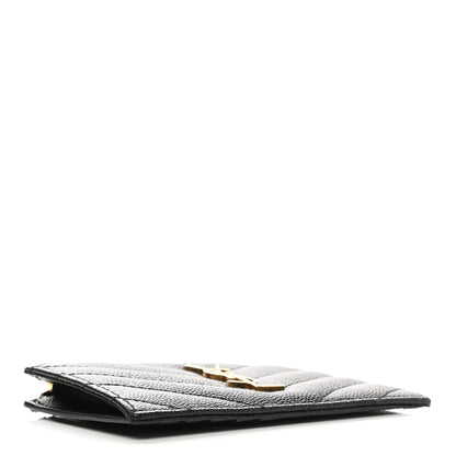 Saint Laurent Grain De Poudre Matelasse Chevron Cassandre Fragments Zippered Card Case Black 4 of 8
