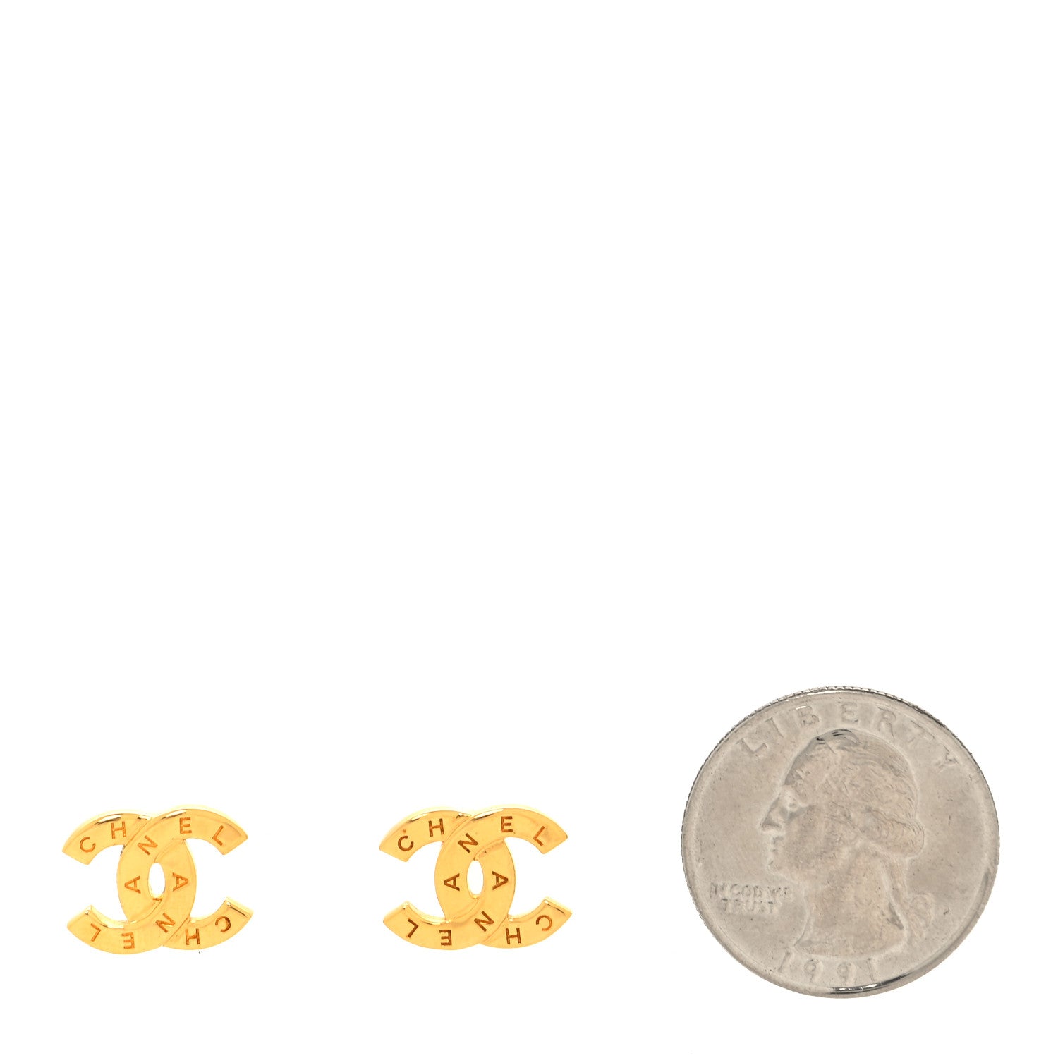 Chanel Metal CC Paris Button Stud Earrings Gold 2 of 4