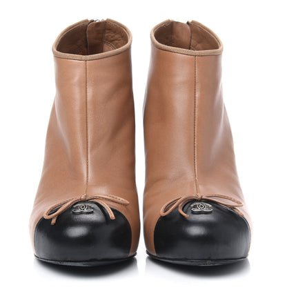 Chanel Lambskin CC Bow Cap Toe Short Boots 36.5 Beige Black 2 of 10