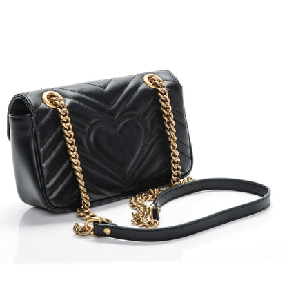 Gucci Calfskin Matelasse Mini GG Marmont Shoulder Bag Black 3 of 7