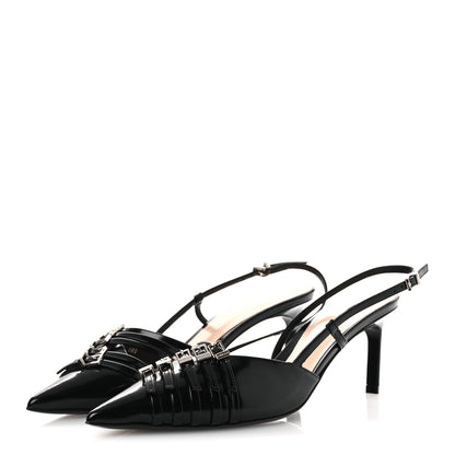 Gucci Patent Regent Calfskin Walma 65 Buckle Slingback Pumps 38 Black 4 of 11