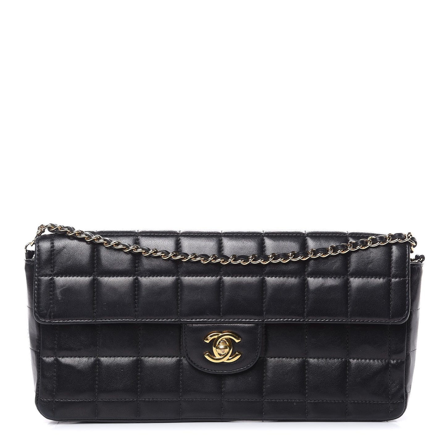 Lambskin East West Chocolate Bar Flap Black
