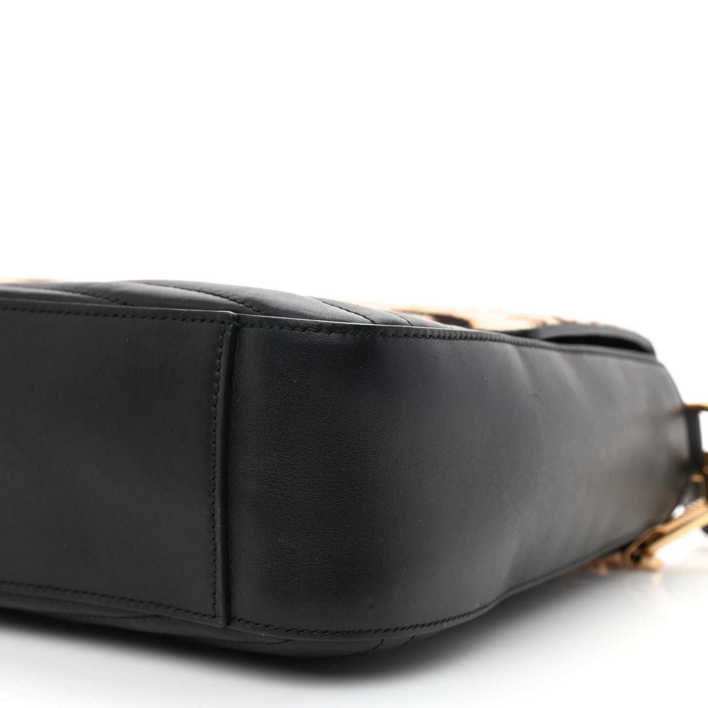 Calfskin Tarapunta Pony Hair Jaguar Print Bamboo Top Handle Flap Bag Black