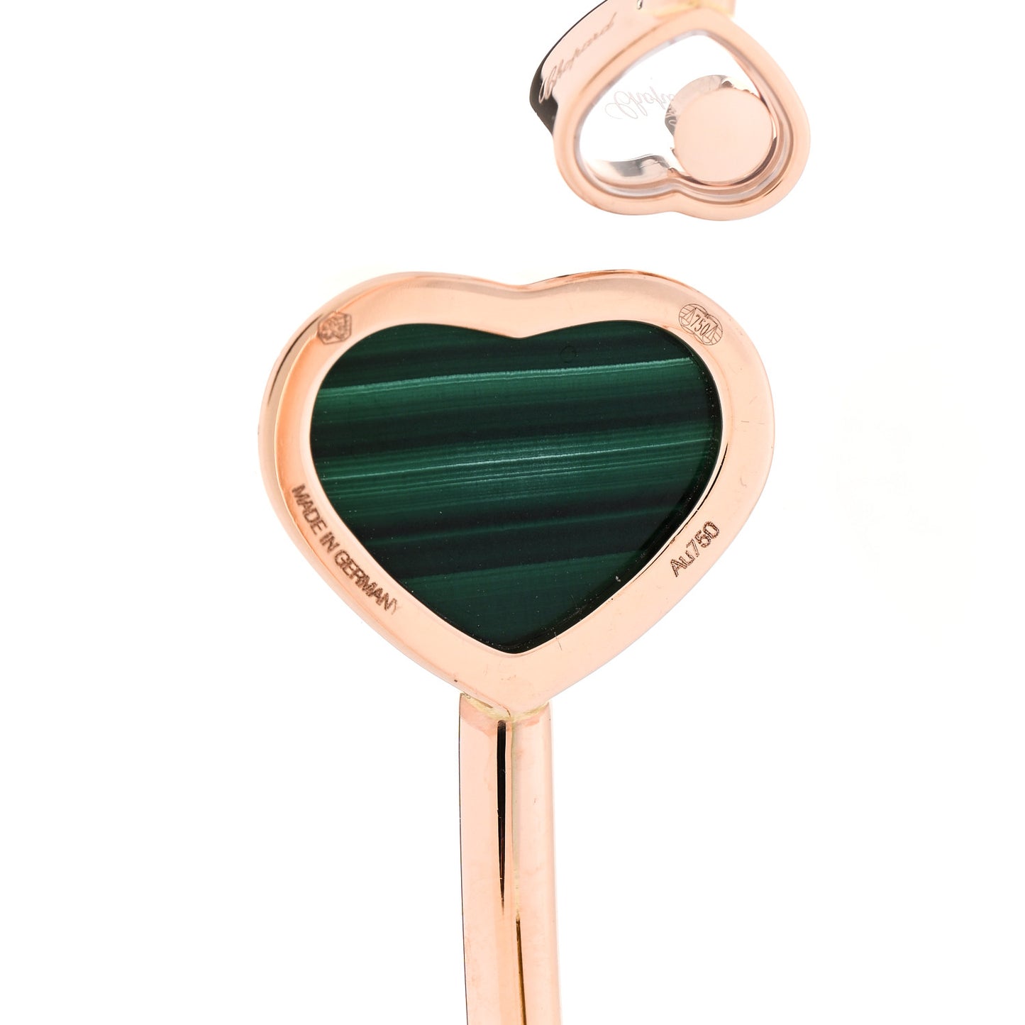 18K Rose Gold Diamond Malachite Happy Hearts Bangle Bracelet