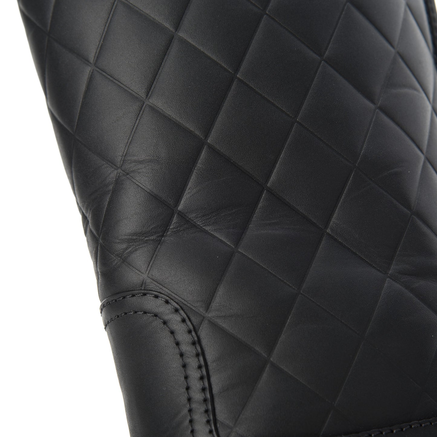 Oily Calfskin Quilted High Boots 37.5 Black