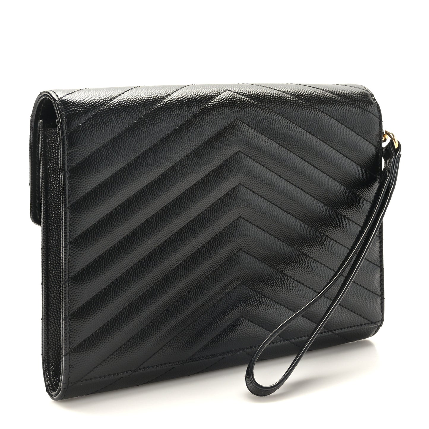 Grain De Poudre Matelasse Chevron Monogram Envelope Clutch Black