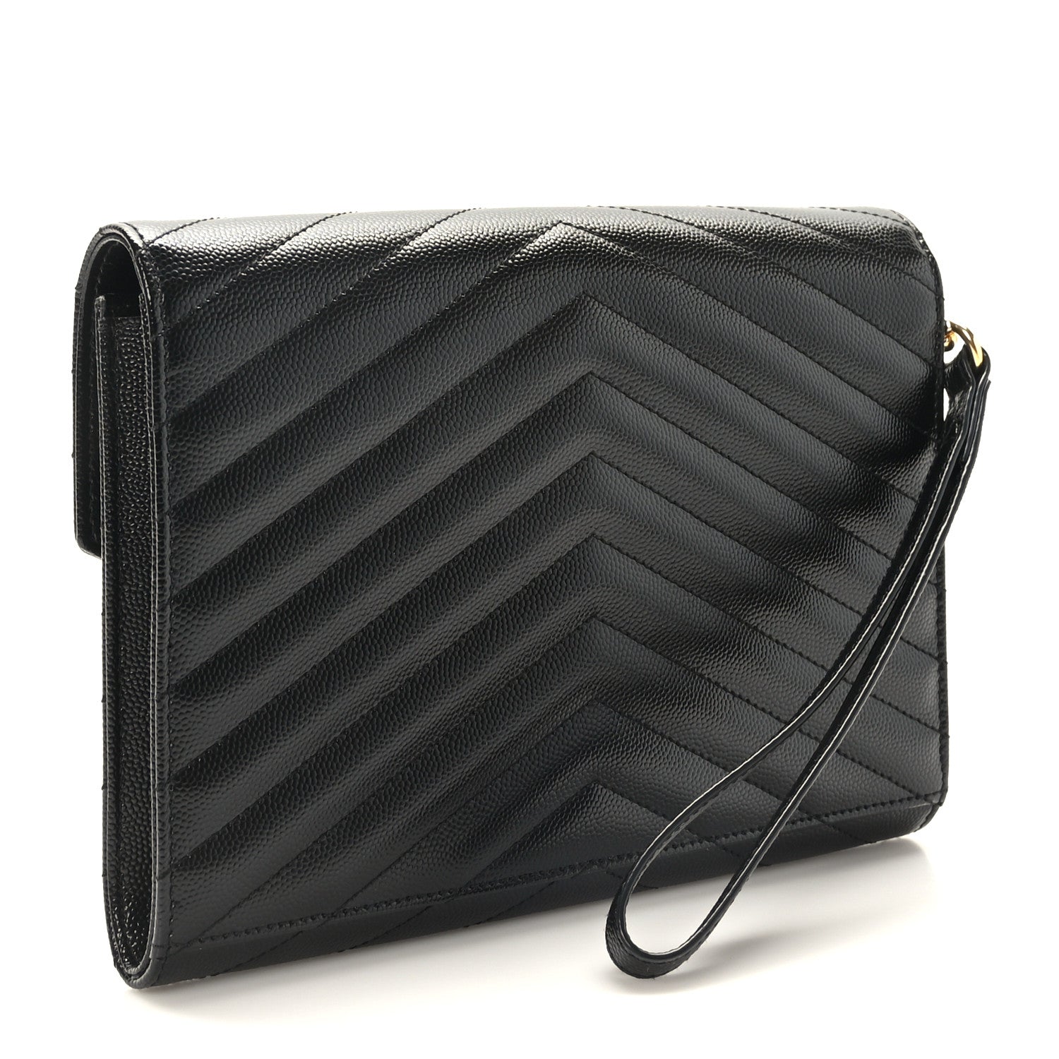 Saint Laurent Grain De Poudre Matelasse Chevron Monogram Envelope Clutch Black 3 of 8