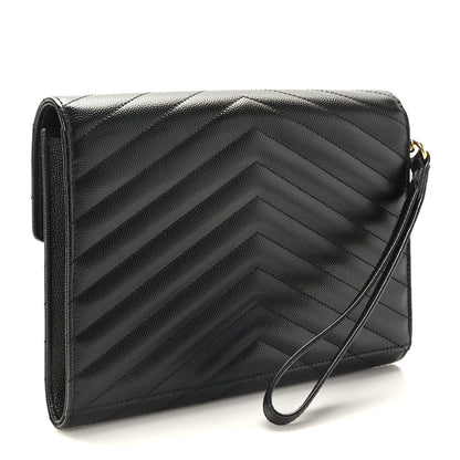 Saint Laurent Grain De Poudre Matelasse Chevron Monogram Envelope Clutch Black 3 of 8