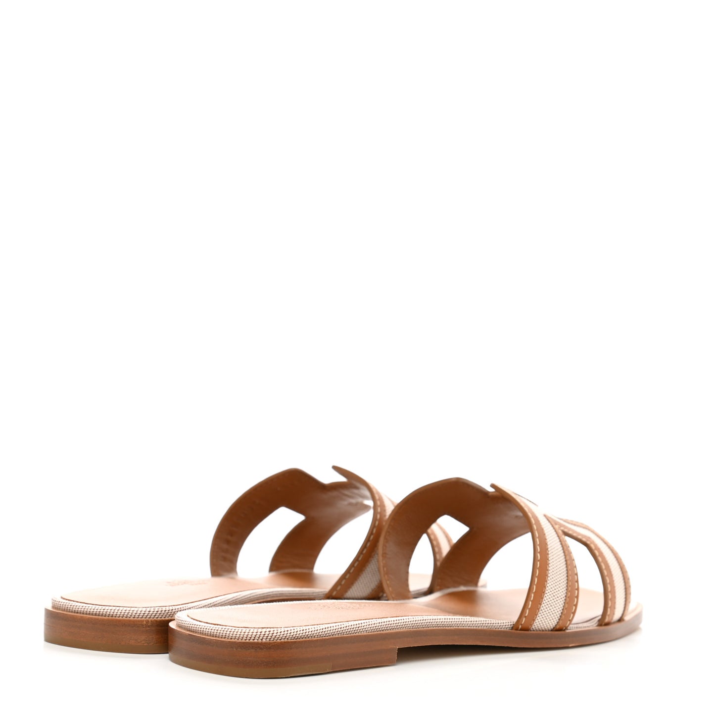 Calfskin Canvas Oran Sandals 39 Noisette Beige Dore
