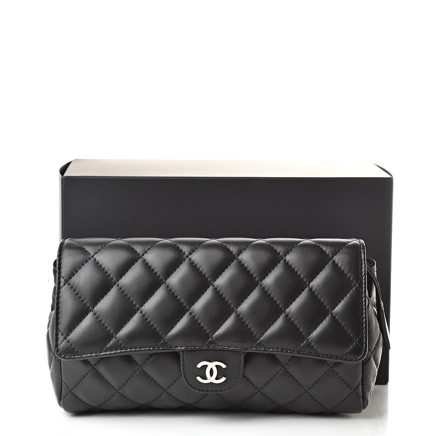 Lambskin Quilted Flap Cosmetic Case Black